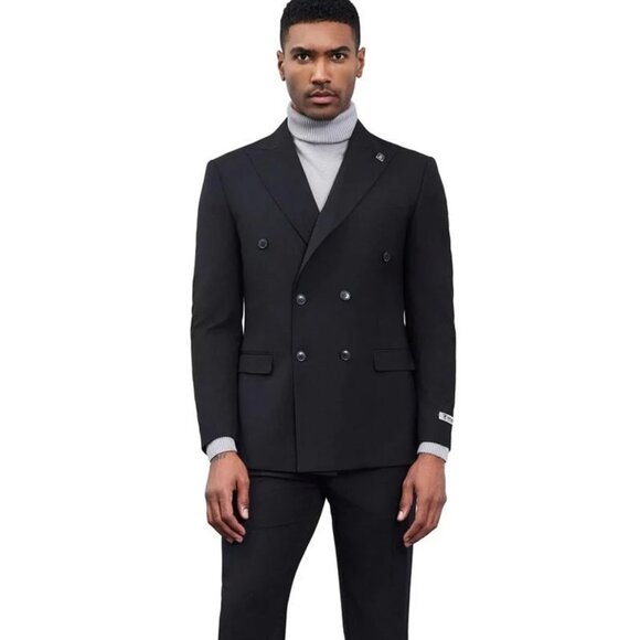 Men's Designer Stacy Adams Classic Double Breasted Suit In Black - Picture 1 of 6